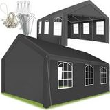 tectake® Pavillon - Tente de réception 4x6 m - Pavillon de jardin avec 4 parois latérales - Tente de fête avec protection UV - Tente d'événement - Incluant piquets et cordes - Pour festivals, mariages et fêtes - Gris