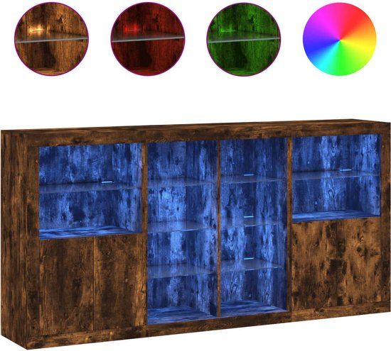 vidaXL Dressoir met LED-verlichting 202x37x100 cm gerookt eikenkleurig