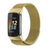 Wigento Fitbit Metalen stalen mesh polsband met magnetische sluiting, goudkleurig