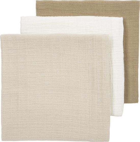 Meyco Baby Uni Hydrofiele Doeken 3-pack - Offwhite/Soft Sand/Taupe - 70x70cm