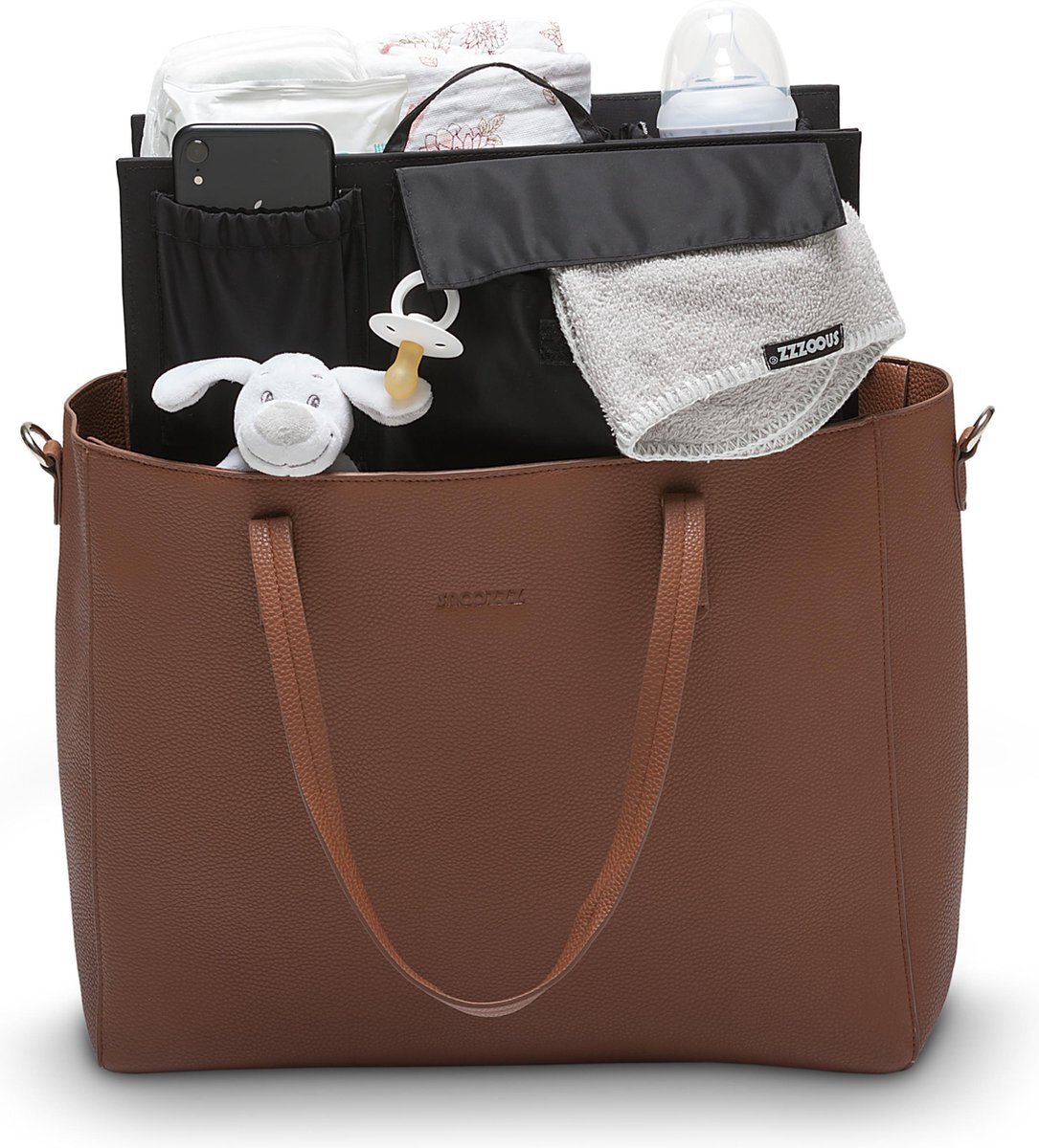 Snoozzz Luxe Luiertas - verzorgingstas - met Uitneembare Tas Organizer - Cognac