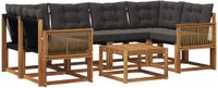 vidaXL Hoek loungeset 6 zitplaatsen Acacia hout Naturel en zwart