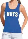 Bellatio Decorations HUTS tekst tanktop / mouwloos shirt blauw dames - dames singlet HUTS M