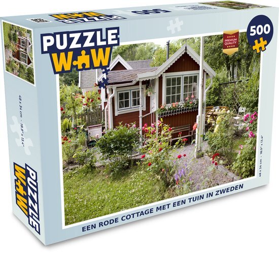 MuchoWow Puzzel Een rode cottage met een tuin in Zweden - Legpuzzel - Puzzel 500 stukjes