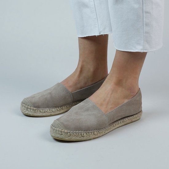 Manfield - Dames - Taupe suède espadrilles - Maat 41