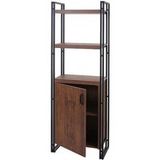 HWC-A27 Boekenplank, Staande plank Woonplank, Opbergvak met deur 165x55cm 3D structuur wild eiken look