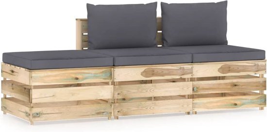 The Living Store Loungeset Pallet - 60x70x66 cm - Grenenhout - Antraciet kussen