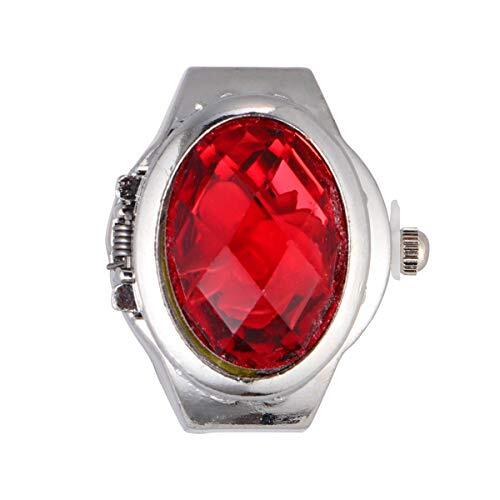 VILLCASE Polshorloge-Speciale ovale horloge-vormige vingerring Mode prachtige quartz-horlogering voor mannen, vrouwen (rood)