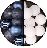 Billiet - Vanlaere 24x stuks boules de Noël en plastique mélange bleu foncé et blanc 6 cm