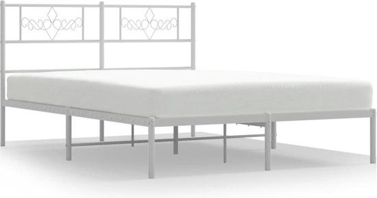 vidaXL Bedframe met hoofdbord metaal wit 140x200 cm