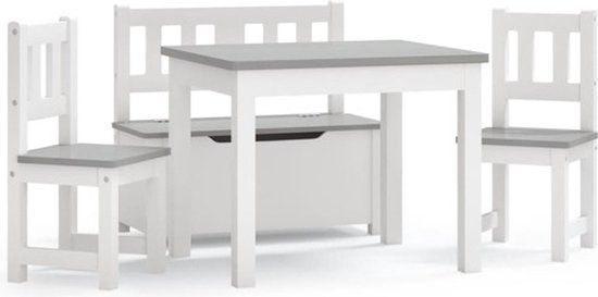 vidaXL 3-delige Kindertafel- en stoelenset MDF wit en grijs