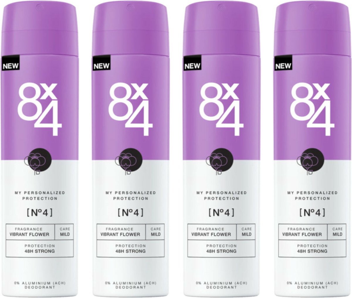 8x4 Deodorant Spray No 4 Vibrant Flower - Voordeelverpakking 4 x 150 ml