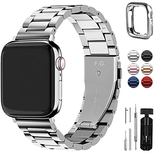 Fullmosa Compatibel met Apple Watch Band 38mm/40mm/41mm, roestvrijstalen horlogeband voor iWatch/Apple Watch SE, Series 7/6/5/4/3/2/1, 38mm/40mm/41mm Zilver