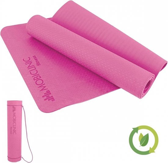 Mobiclinic Yoga mat, Fitness, Sport, Inclusief draagriem, EY-01, 183x61x0.6 cm, Antislip, Flexibel, TPE, Afwasbaar, Waterdicht, Eco-vriendelijk, Roze