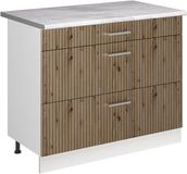 Vicco R-Line meuble bas de cuisine, chêne artisanal/blanc, plan de travail en marbre de 100 cm