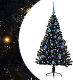 vidaXL - Kunststof - Voorverlichte - Kerstboom - met - 150 - LED - Zwart - 150 - cm - PVC