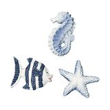 Rayher 8606800 Maritieme strooisel "zeedieren", van polyhars, 2 cm, 9 delen, 3 soorten, vis, zeester, zeepaardje, perfect voor maritieme decoraties