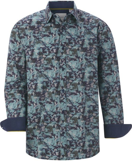 Babista heren overhemd met lange mouwen, klassieke kraag, borstzak en knoopsluiting. Gemaakt van 100% katoen in petrol met een paisley print. Regular fit, Plus Size, voor heren, casual gelegenheid.