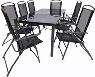 VCM 9-delige tuinmeubelset met glazen tafel en 8 stoelen, zwart, metaal