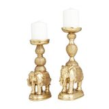 Deco 79 Polystone olifant kaarsenhouder, set van 2 13", 11"H, goud