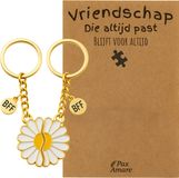 Pax Amare BFF Sleutelhanger voor 2 'Vriendschap die altijd past' - Magnetische Bloem - Sleutelhanger set op Cadeau Kaartje - Goudkleurig - Vriendschap Symbool