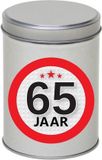 Merkloos Cadeau Snoepblik - 65 jaar verjaardag - 9 x 13 cm - Cadeauverpakking - Metaal - Zilver