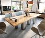 DELIFE Table à manger Edge 280x100 XL Acacia Nature Pilier Acier inoxydable brossé Live-Edge