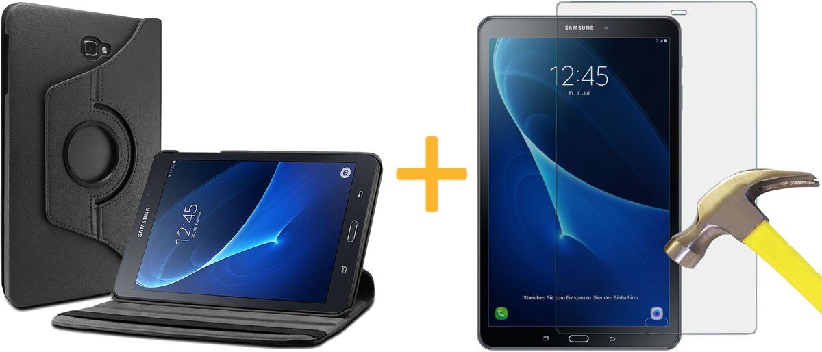 iCall Samsung Galaxy Tab S3 9.7 - Leer Zwart Draaibare 360 Graden Cover Hoes + Screenprotector - Book Case met Multi-Stand Rotatie
