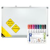 Idena 90883 - Whiteboard met pennenbakje, ca. 60 x 40 cm, incl. 8 STAEDTLER Lumocolor whiteboard markers met ronde punt ca. 2 mm lijndikte