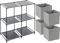 Merkloos / Sans marque Opbergrek 2-laags - metaal - kunststof - zwart - 67 x 68 cm - incl. 4 opbergmanden grijs
