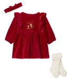 Vertbaudet Ensemble 3 pièces bébé avec robe + bandeau + collant thème Noël