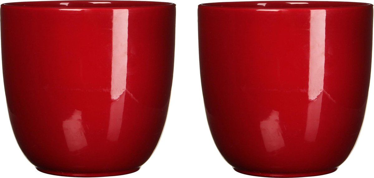 Mica Decorations 2x Bloempotten Glans Donkerrood Keramiek H25 x D28 cm