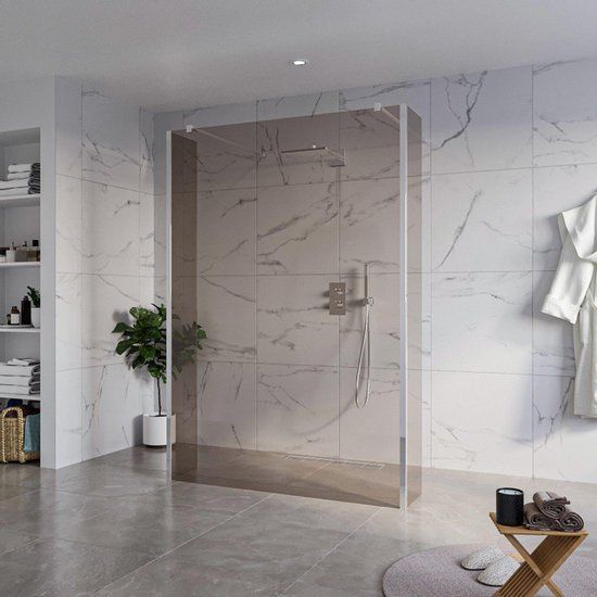 FortiFura Galeria Vrijstaande Inloopdouche - 140x200cm - Rookglas - Chroom