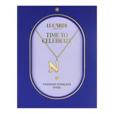 Lucardi Dames Stalen goldplated ketting letter N