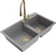 Mexen Tomas gootsteen 2 bacs en granit avec robinet de cuisine Savita, gris