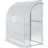 Serre de jardin en PE avec étagères 3 niveaux, serre de balcon, bâche renforcée 140 g/m², châssis en acier, 2 portes zippées enroulables, pour légumes plantes fleurs, 200 x 100 x 215 cm, blanc