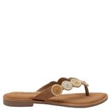 Lazamani Loua leren teenslippers met kraaltjes cognac/beige
