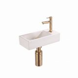 Saniclass Fuente Fonteinset - 40x22x10cm - solid surface off-white - afvoerplug - fonteinkraan - sifon - geborsteld messing