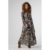 LabeL DOT A-lijn midi jurk met ceintuur en zebraprint
