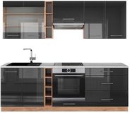 Vicco Fame-Line Complete keukeneenheid – 235 cm, WB Marmer Antraciet hoogglans/goud eiken