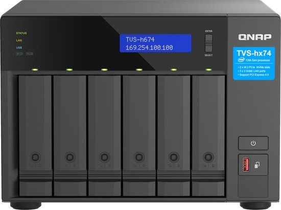 QNAP TVS-H674 NAS Tower Intel® Core™ i5 i5-12400 32 GB DDR4 0 TB QuTS hero Zwart