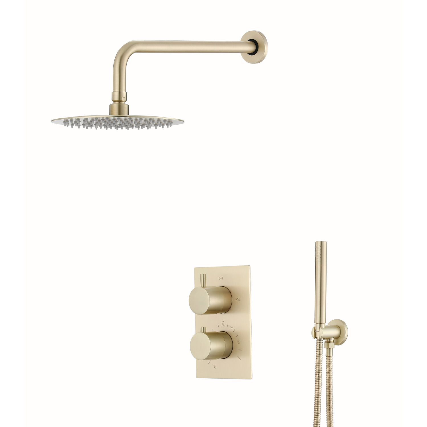 Boss & Wessing Inbouw regendouche set gold wanduitloop en 30 cm hoofddouche mat goud