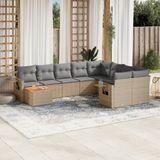 Prolenta Maison Exclusive - Tuinset voor de tuin, bestaande uit 10 delen, met kussens, in een mix van beige kleur, gemaakt van polyrotan