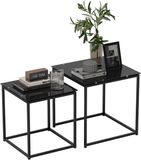 HOMCOM bijzettafel set - staal - glas - 50L x 50B x 52H cm - zwart