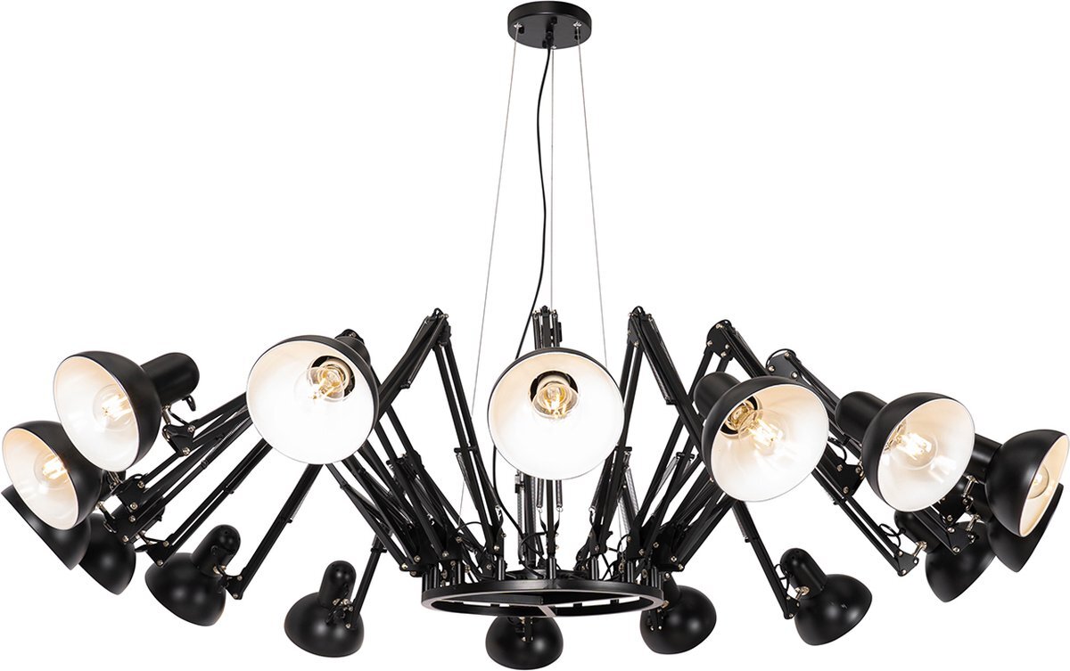 QAZQA hobby spinne - Industriele Hanglamp voor boven de eettafel | in eetkamer - 16 lichts - Ø 206 cm - Zwart - Industrieel - Woonkamer