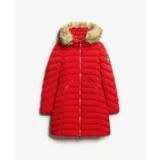 Superdry Halflange Fuji-pufferjas met capuchon met imitatiebont - Dames - Rood - L