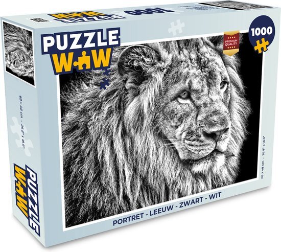 MuchoWow Puzzel Portret - Leeuw - Zwart - Wit - Legpuzzel - Puzzel 1000 stukjes volwassenen