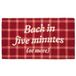 Fisura Tapis de porte "Back in Five Minutes" en fibre de coco avec dessous antidérapant en PVC, tapis de porte intérieur, rouge et rose, peint à la main, tapis d'entrée avec forme amusante, 70 x 40 cm