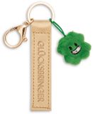 NICI sleutelhanger geluksbrenger imitatieleren band goud 10cm met klaverblad