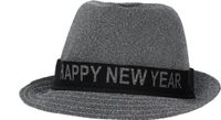 Folat Trilby Hoed Happy New Year - Zilver